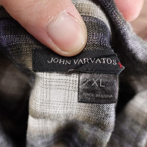 John Varvatos Shirt Mens XL Black Gray White Plaid Flannel Long Sleeve Cotton - Picture 7 of 9
